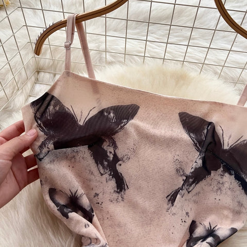 Butterfly Printed Mesh Slip Dress