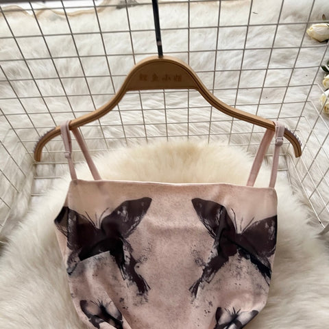Butterfly Printed Mesh Slip Dress