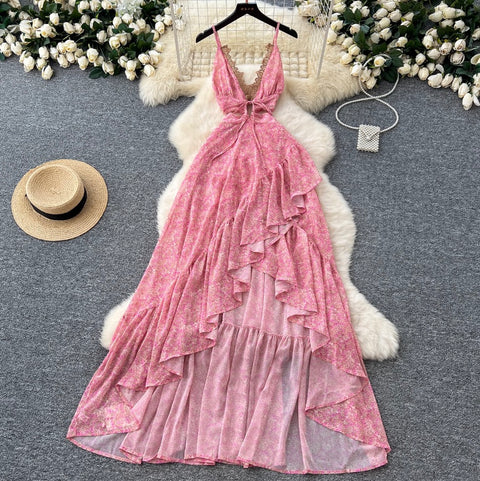 Sexy V-neck Ruffled Lace Slip Dress