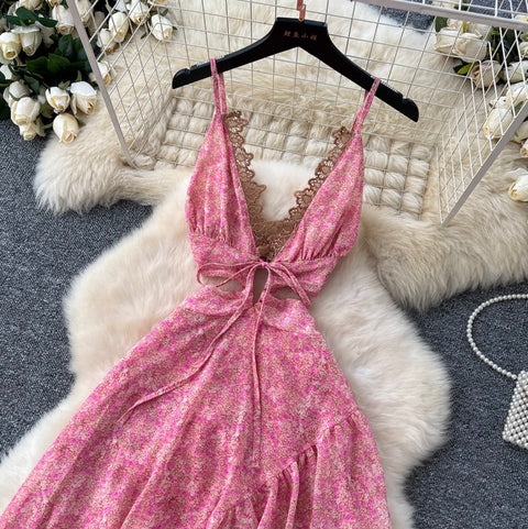 Sexy V-neck Ruffled Lace Slip Dress