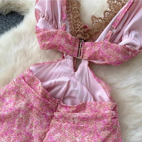 Sexy V-neck Ruffled Lace Slip Dress