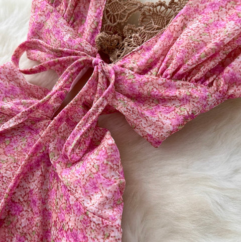 Sexy V-neck Ruffled Lace Slip Dress