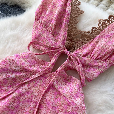 Sexy V-neck Ruffled Lace Slip Dress