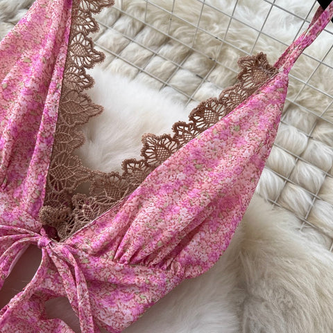 Sexy V-neck Ruffled Lace Slip Dress