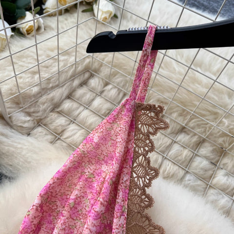 Sexy V-neck Ruffled Lace Slip Dress