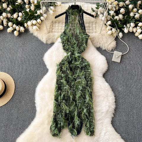 Chic See-through Mesh Fringed Dress