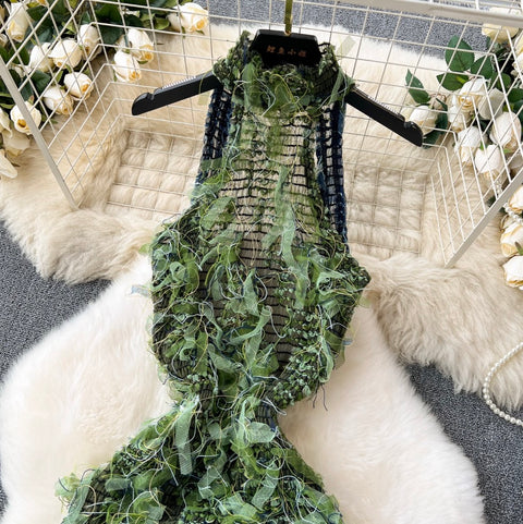 Chic See-through Mesh Fringed Dress