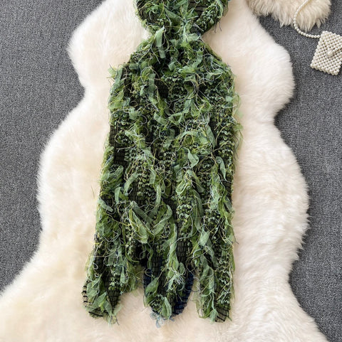 Chic See-through Mesh Fringed Dress