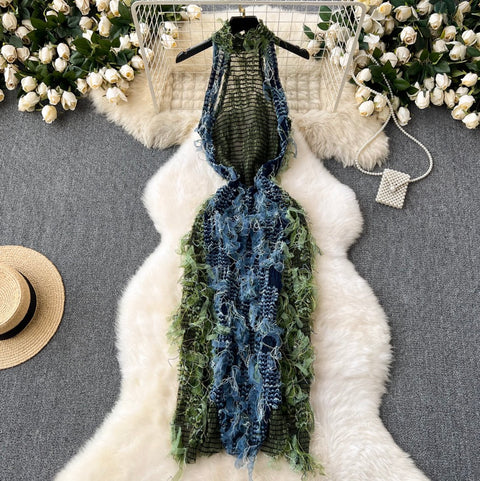 Chic See-through Mesh Fringed Dress