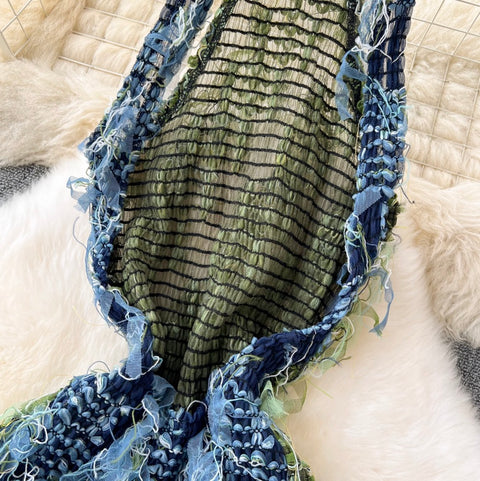 Chic See-through Mesh Fringed Dress