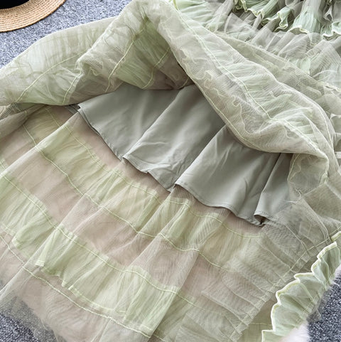 Off-shoulder Puffy Layered Lace Dress