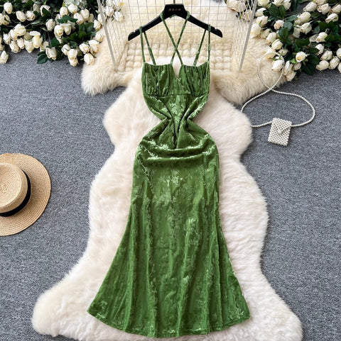 Sexy Jacquard Velvet Slip Dress