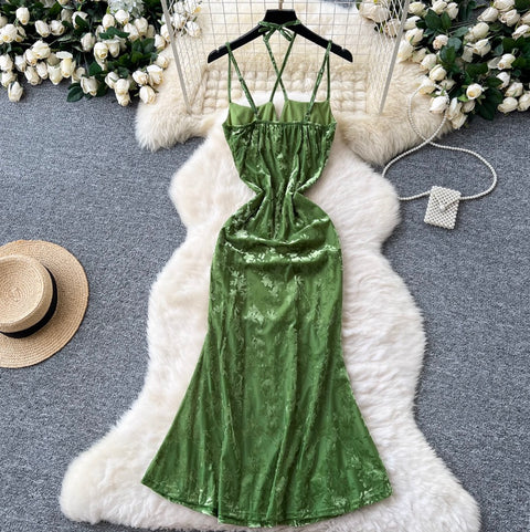 Sexy Jacquard Velvet Slip Dress