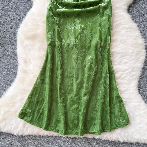 Sexy Jacquard Velvet Slip Dress