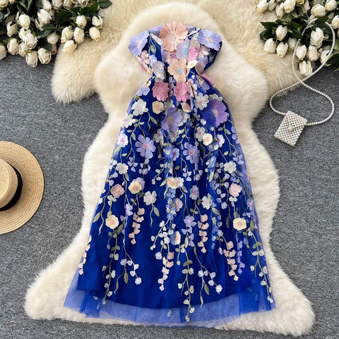 Embroidered Floral Mesh Bustier Dress