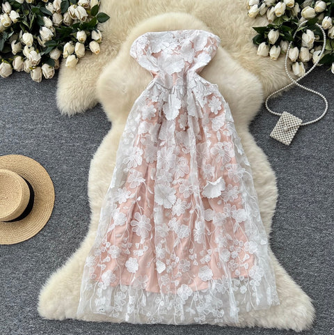 Embroidered Floral Mesh Bustier Dress