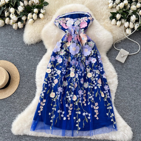 Embroidered Floral Mesh Bustier Dress