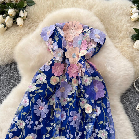 Embroidered Floral Mesh Bustier Dress
