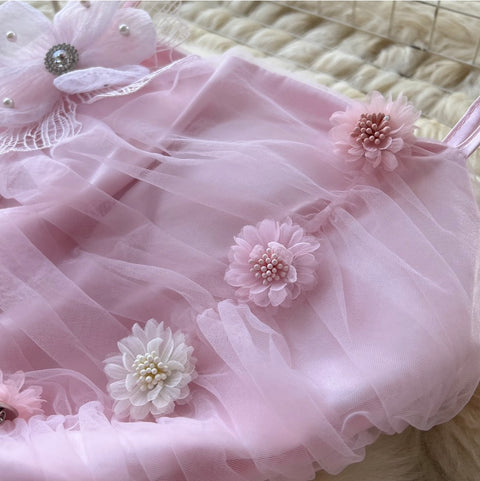 French Style Pink Floral Slip Dress