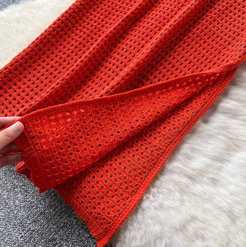 V-neck Hollowed Knit Halter Dress