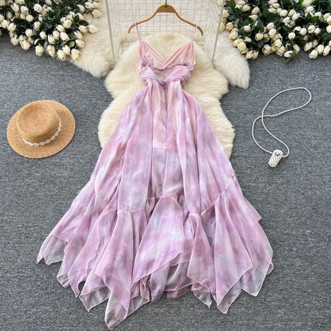 Irregular Design Purple Ruffled Slip Dress