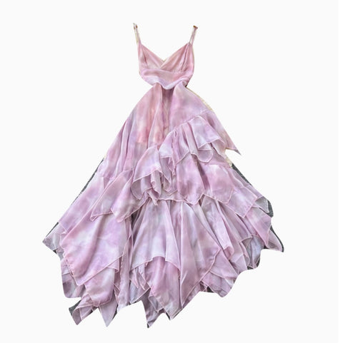 Irregular Design Purple Ruffled Slip Dress