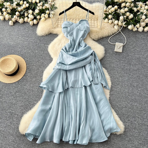 Square Neckline Ruffled Slip Dress