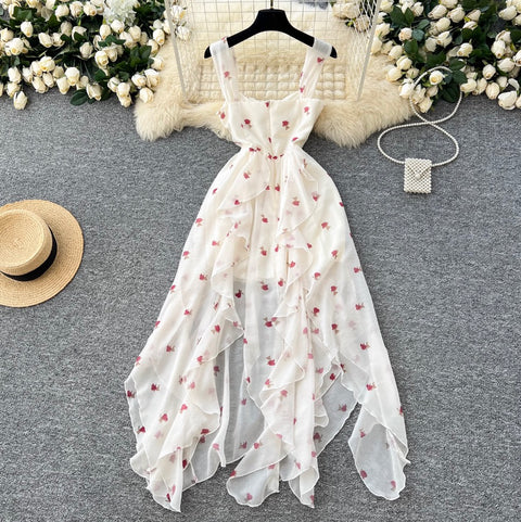 French Style Printed Chiffon Slip Dress