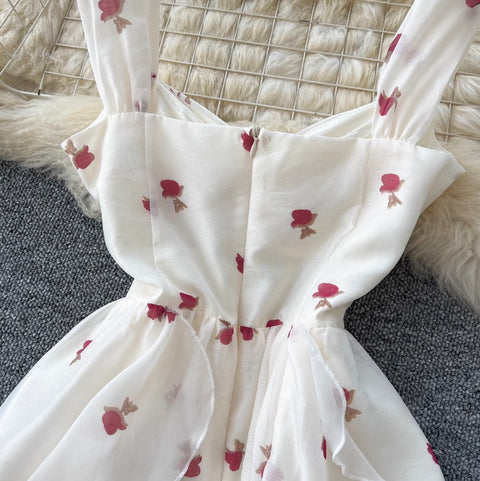 French Style Printed Chiffon Slip Dress