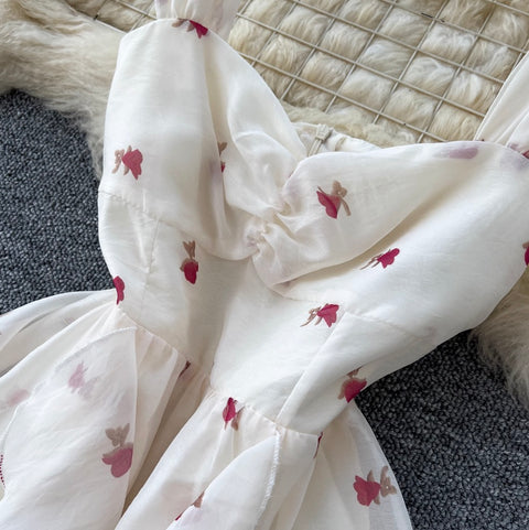 French Style Printed Chiffon Slip Dress