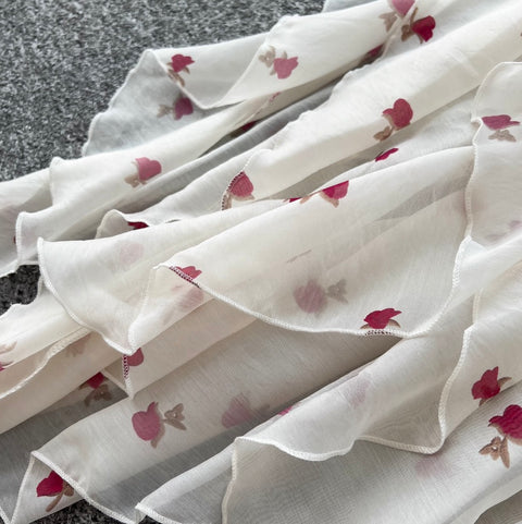 French Style Printed Chiffon Slip Dress