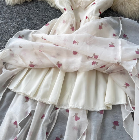 French Style Printed Chiffon Slip Dress