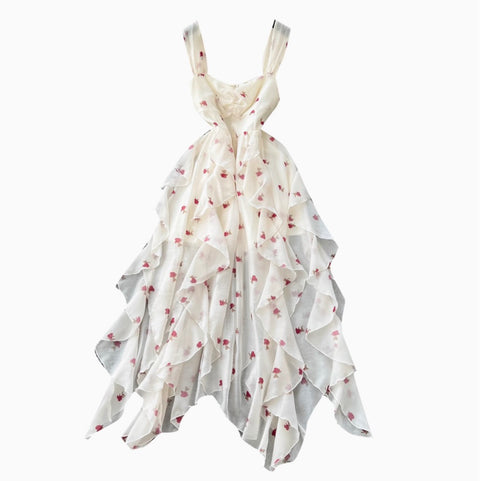 French Style Printed Chiffon Slip Dress