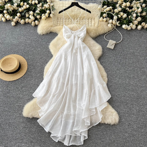 French Style Bow-tie Glossy Slip Dress