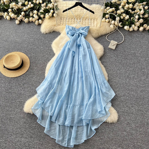 French Style Bow-tie Glossy Slip Dress