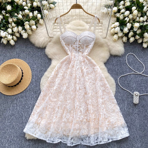 High-end Embroidered Lace Slip Dress