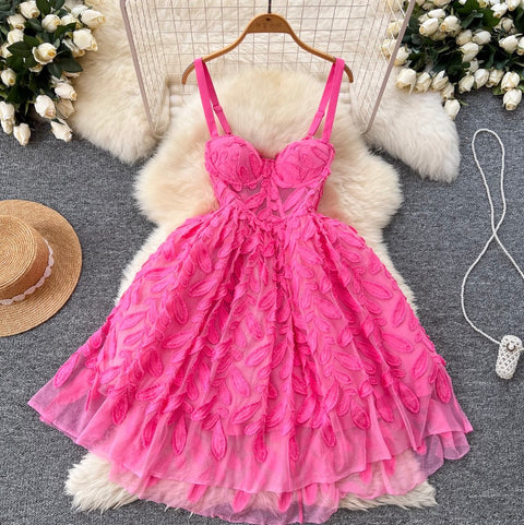 Courtly Embroidery Mesh Slip Dress