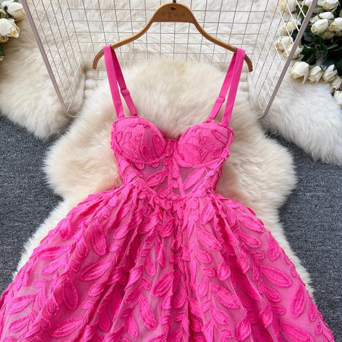 Courtly Embroidery Mesh Slip Dress