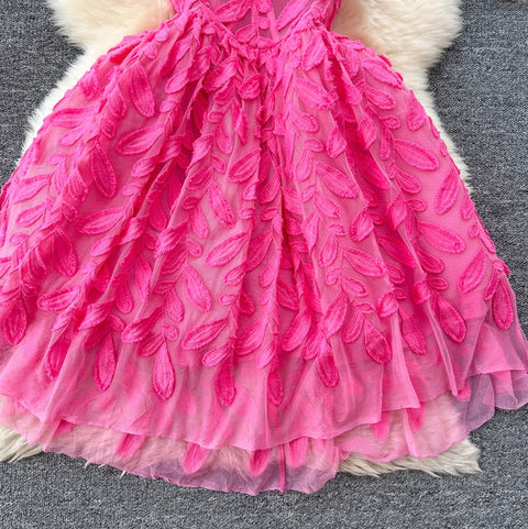 Courtly Embroidery Mesh Slip Dress