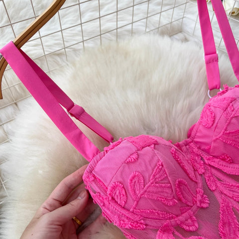 Courtly Embroidery Mesh Slip Dress