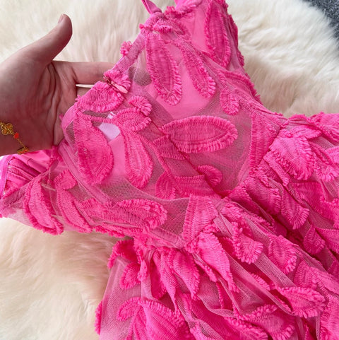 Courtly Embroidery Mesh Slip Dress