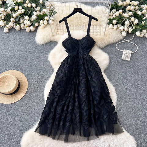 Courtly Embroidery Mesh Slip Dress