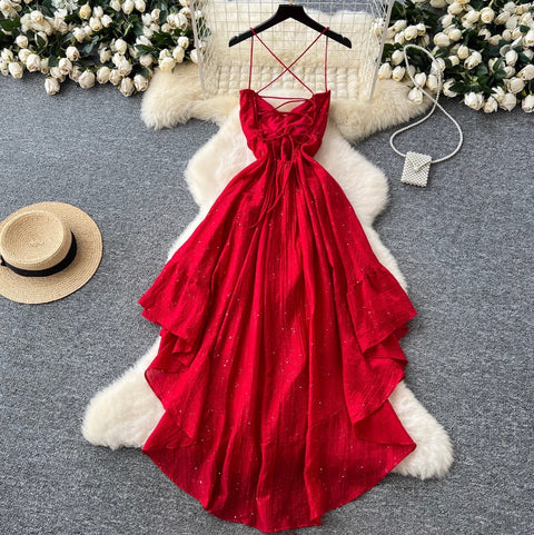 French Style Bow-tie Glossy Slip Dress