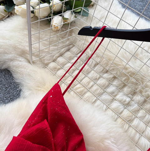 French Style Bow-tie Glossy Slip Dress