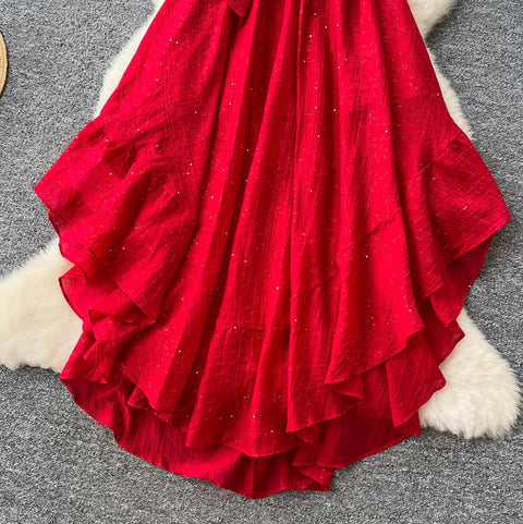 French Style Bow-tie Glossy Slip Dress