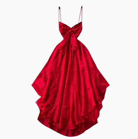 French Style Bow-tie Glossy Slip Dress