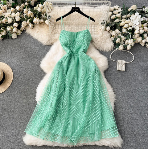 Delicate Embroidered Mesh Slip Dress