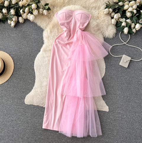 Mesh Patchwork Off-shoulder Dress