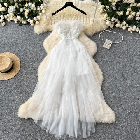 Sequined Furry Puffy Slip Dress