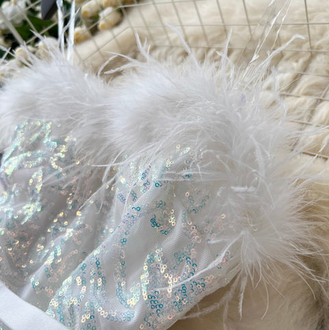 Sequined Furry Puffy Slip Dress